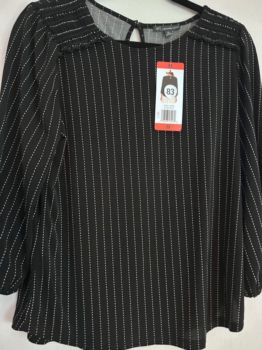 Adrianna Black Blouse with White Pinstripes